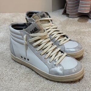 P448 White and Silver High-Top Sneakers